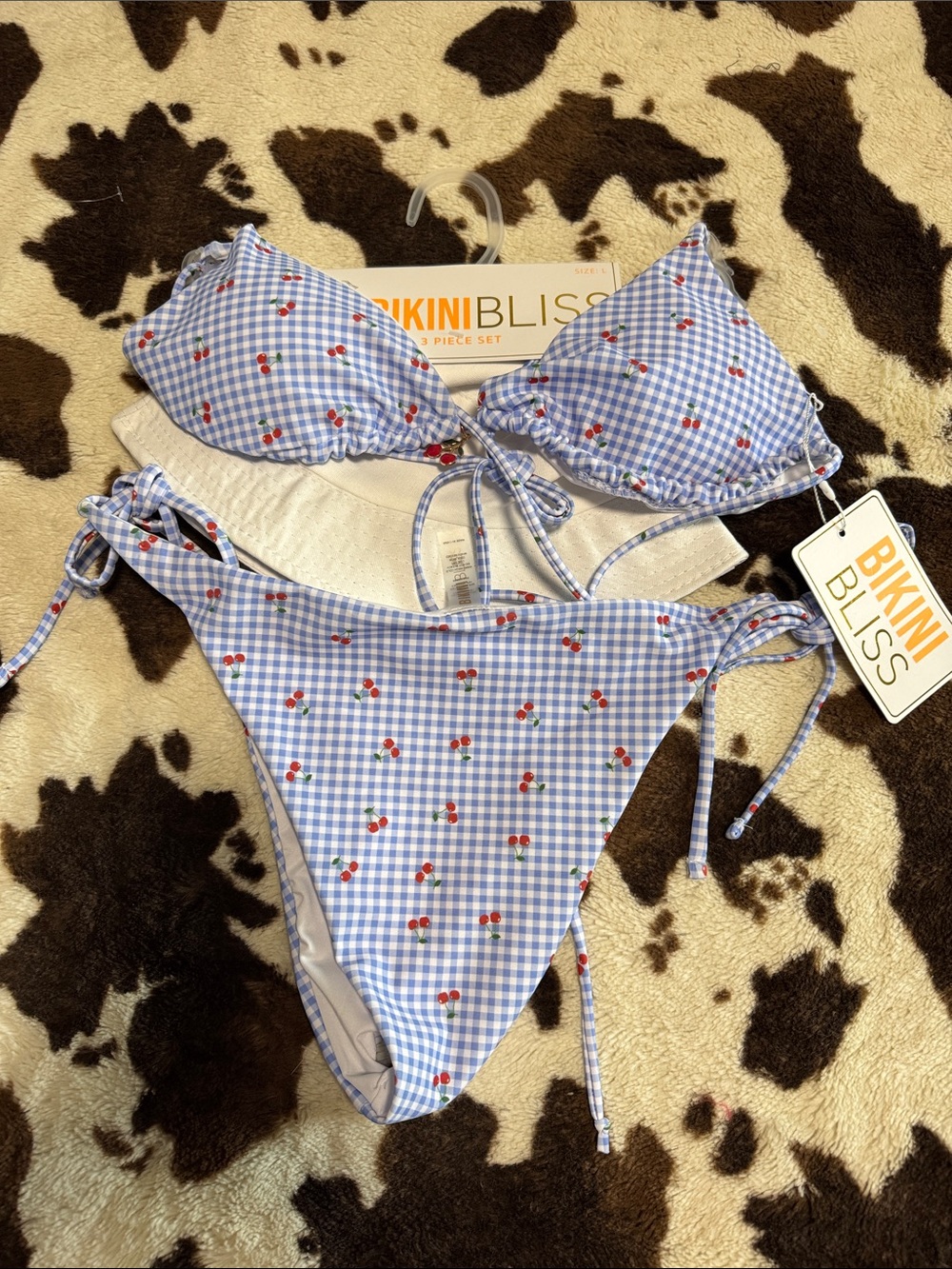 Blue Gingham Cherry Tie-Side Bikini